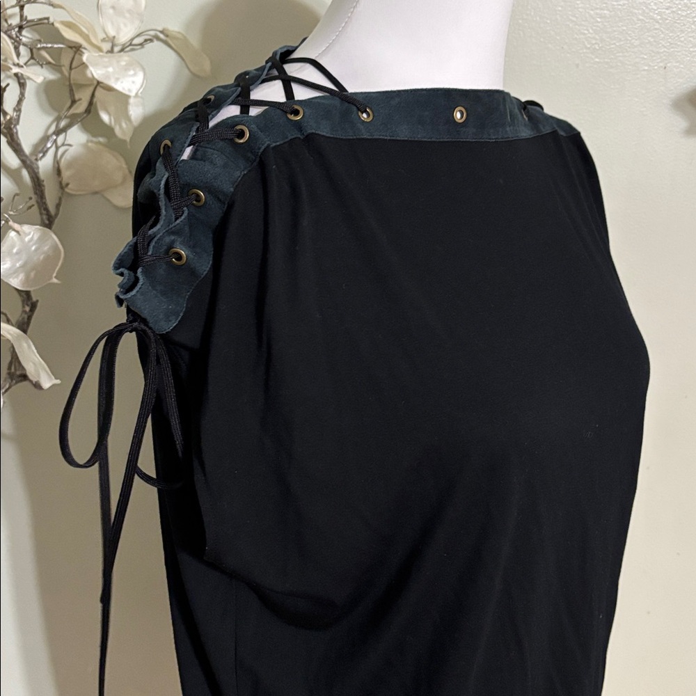 Ralph Lauren Black Leather Trim Blouse - Picture 2 of 4